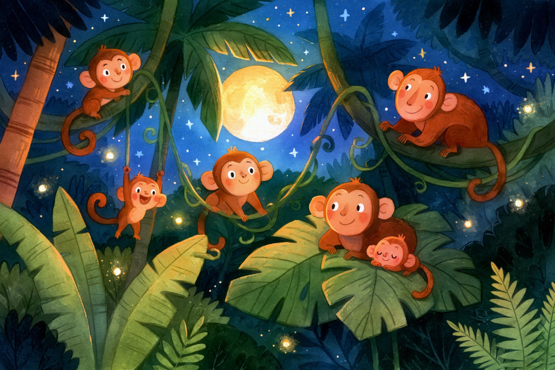Starlit Jungle Monkey Paradise Wall Mural
