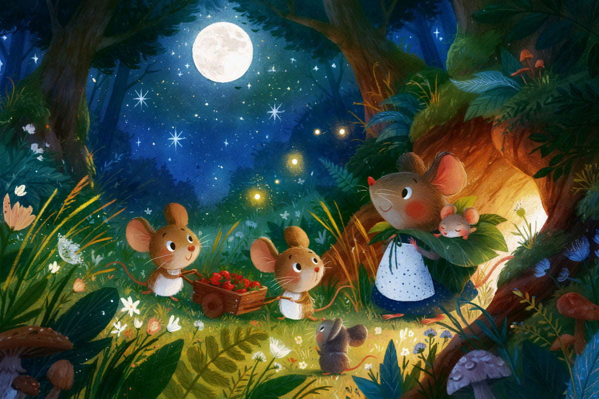 Midnight Forest Mouse Gathering Wall Mural in your room