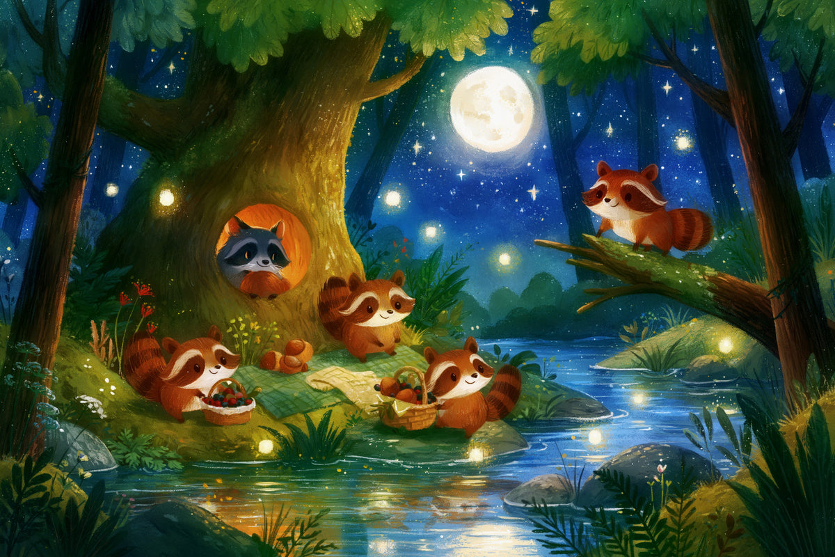 Woodland Nighttime Gathering Mural Wall Mural in your room — zoomed