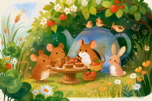 Woodland Mouse Tea Party Illustration Wall Mural