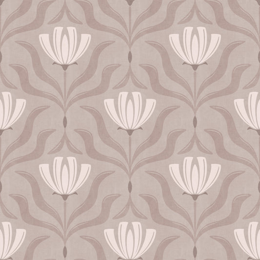 Minimalist Botanical Blossom Taupe Wallpaper⁠