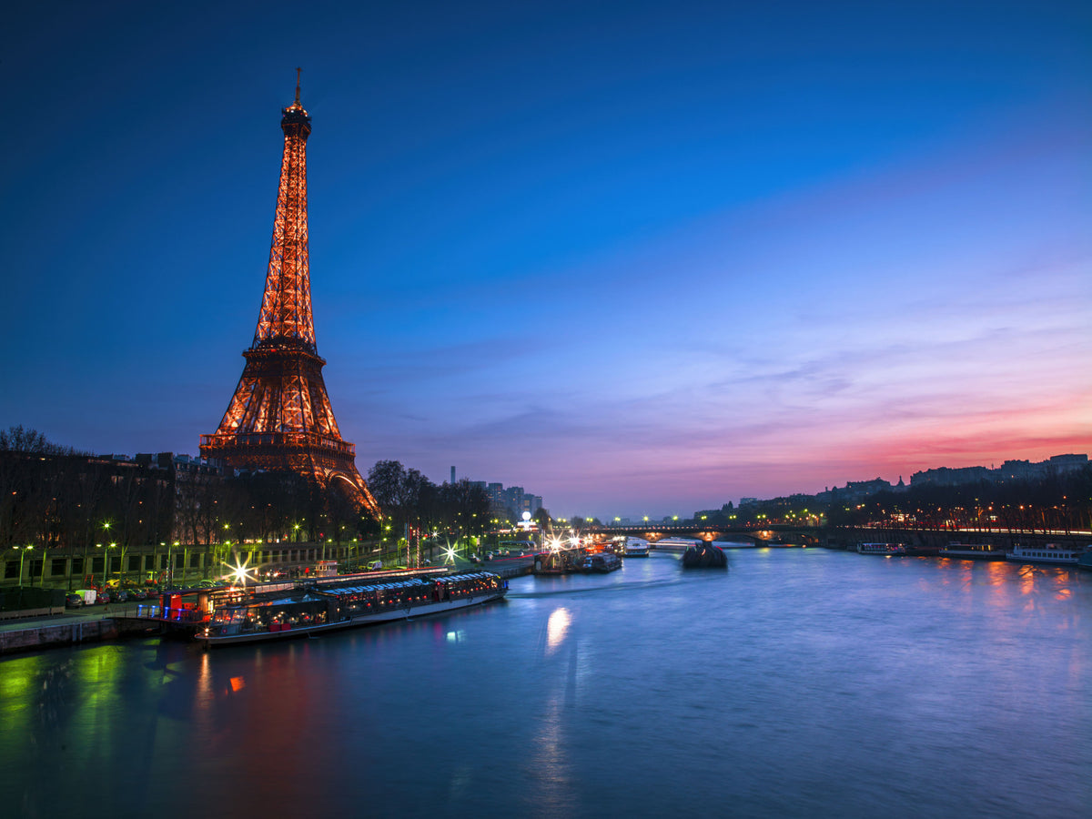 Parisian River Nightscape Wall Mural in your room — zoomed