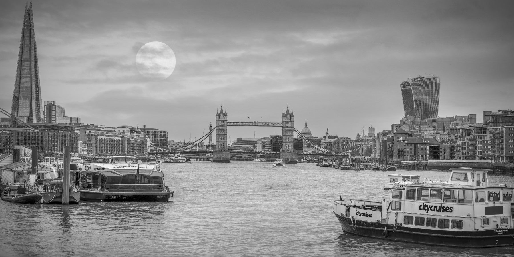 Thames River Moonlight Panorama Wall Mural