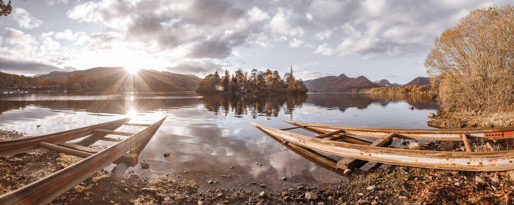 Autumn Lakeside Sunset Reflection Wall Mural in your room — zoomed