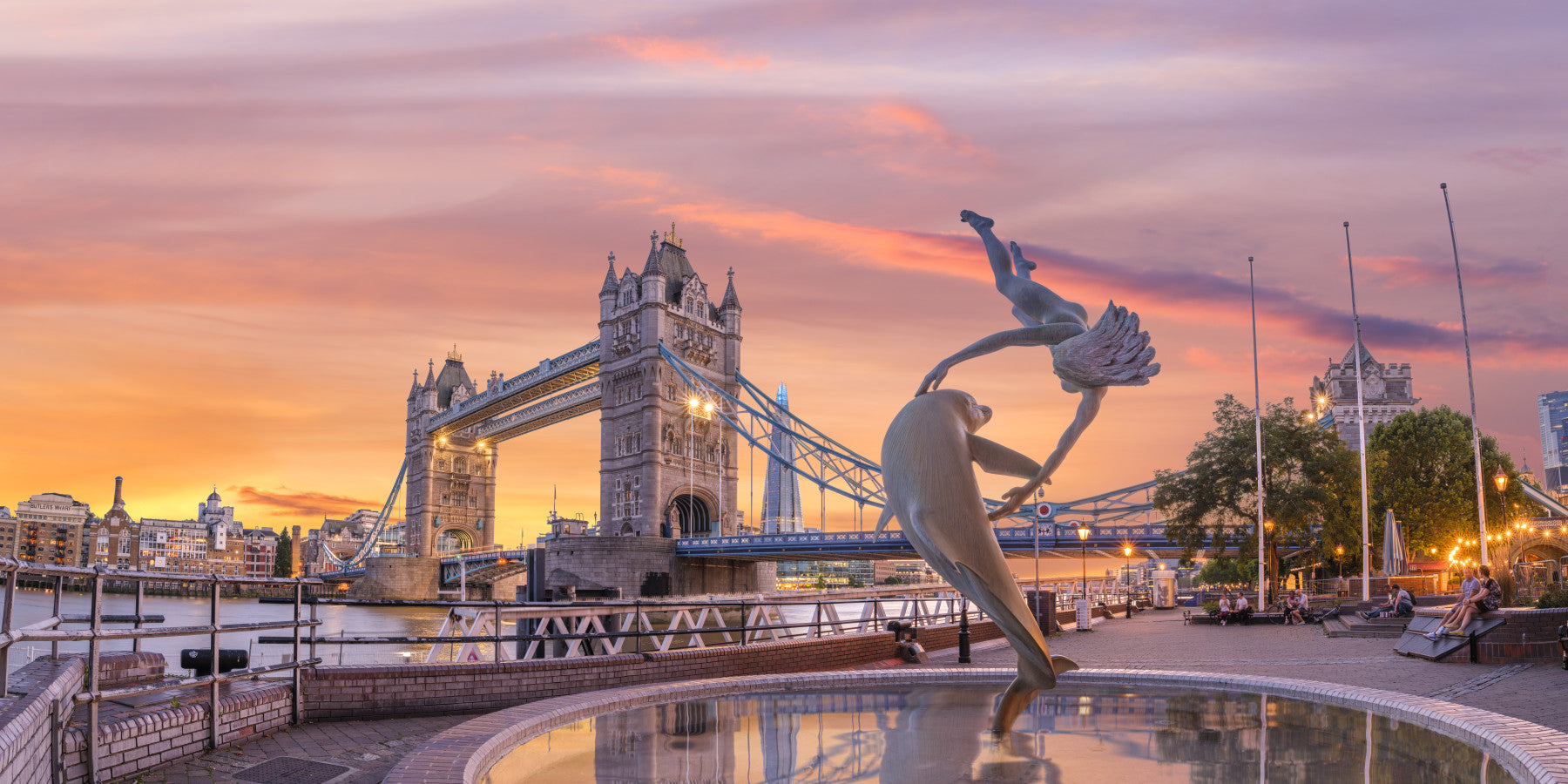 Evening Fountain at Tower Bridge Wall Mural