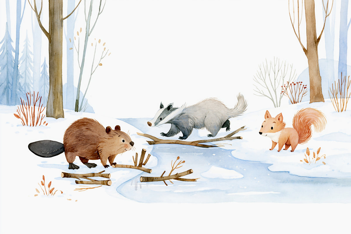 Winter Woodland Animal Gathering Wall Mural in your room — zoomed