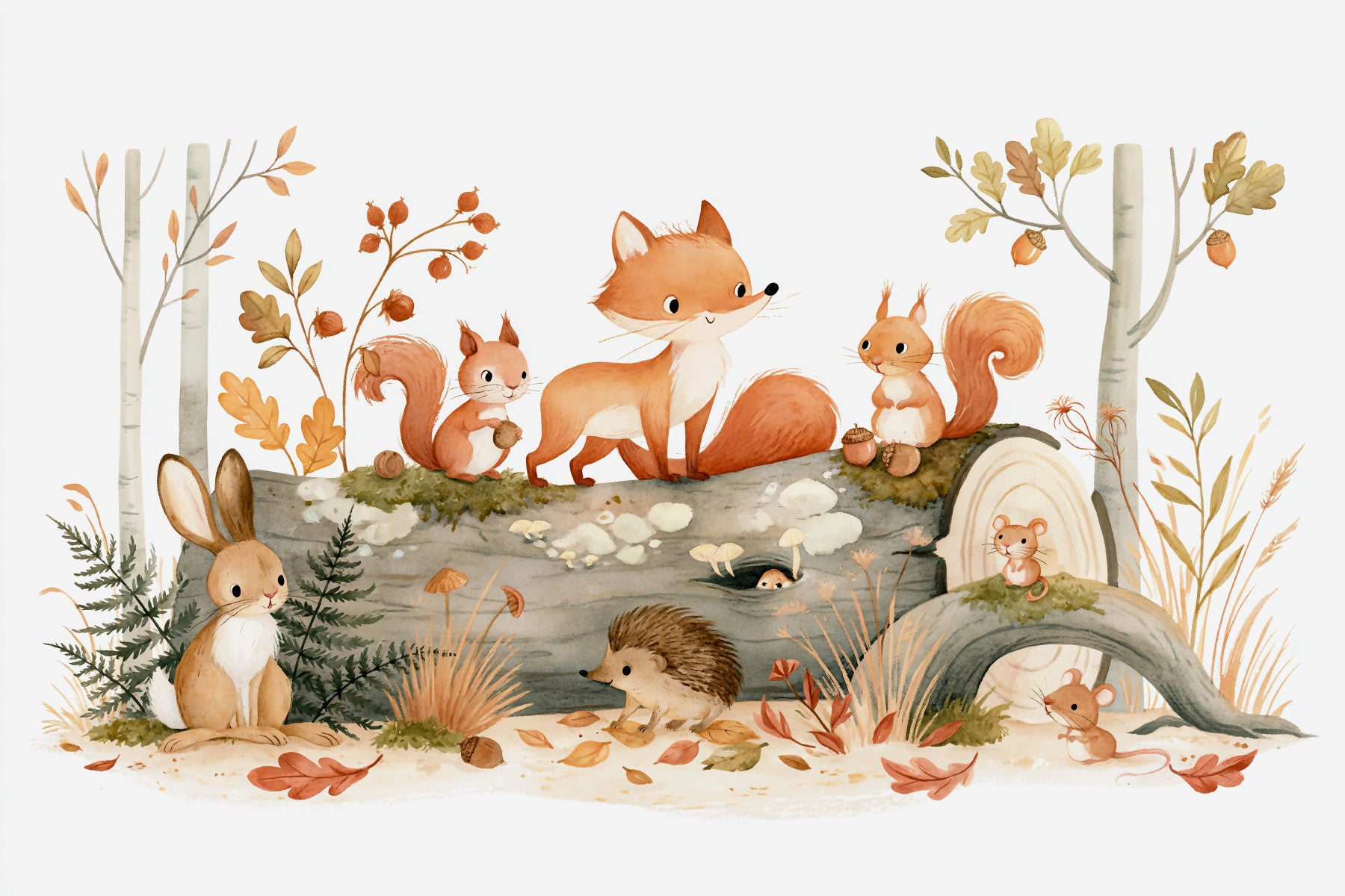 Woodland Friends in Autumn Forest Wall Mural