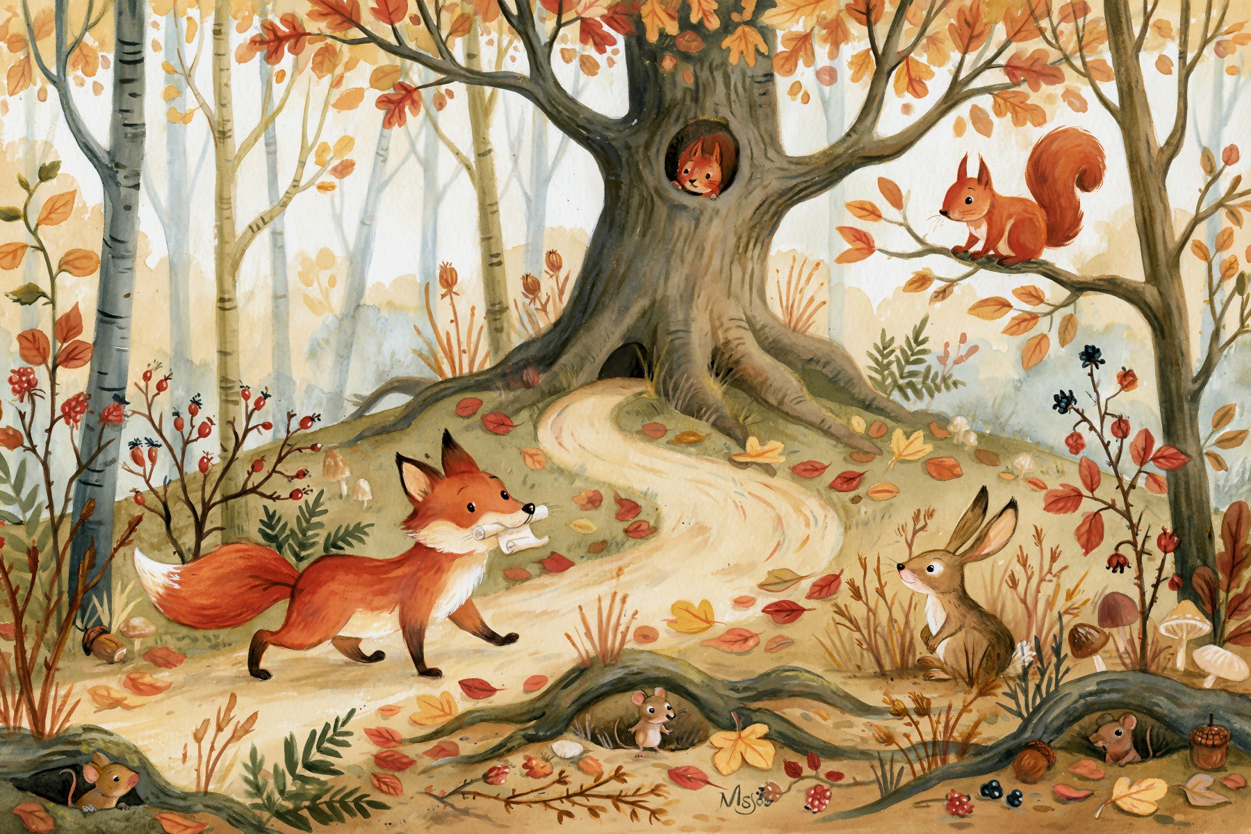 Autumn Woodland Animal Friends Wall Mural