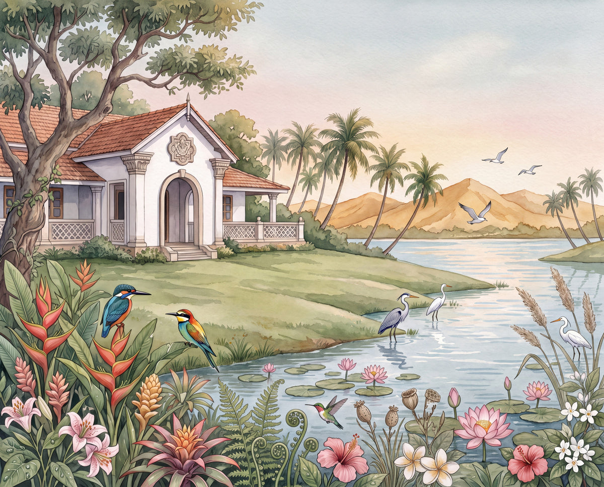 The Tropical Lake Estate Wall Mural in your room