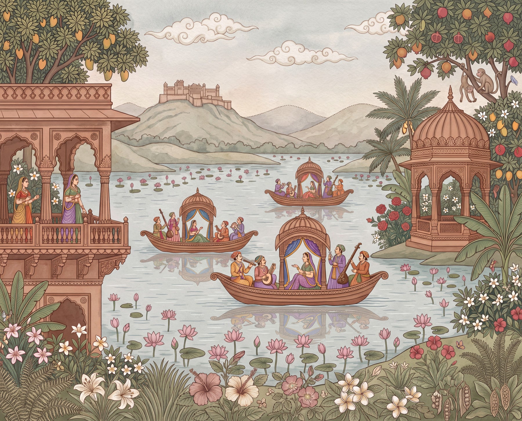 Pichwai Lake Reverie Wall Mural