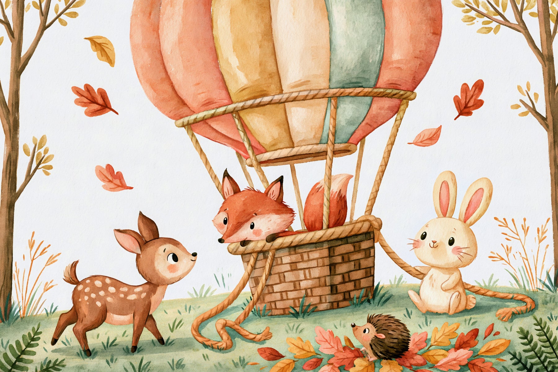 Woodland Autumn Animal Balloon Friends Wall Mural