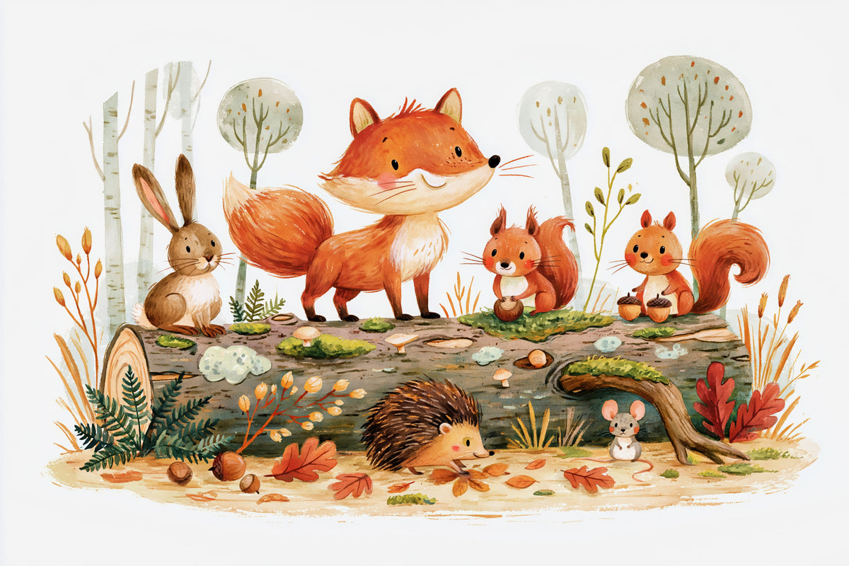 Forest Friends Autumnal Woodland Gathering Wall Mural in your room — zoomed