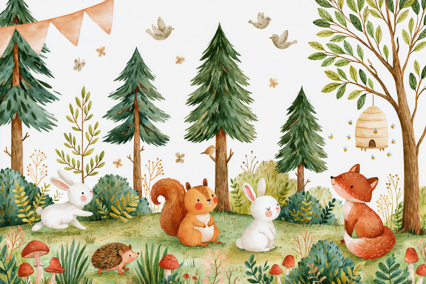 Autumnal Forest Meadow Animal Gathering Wall Mural