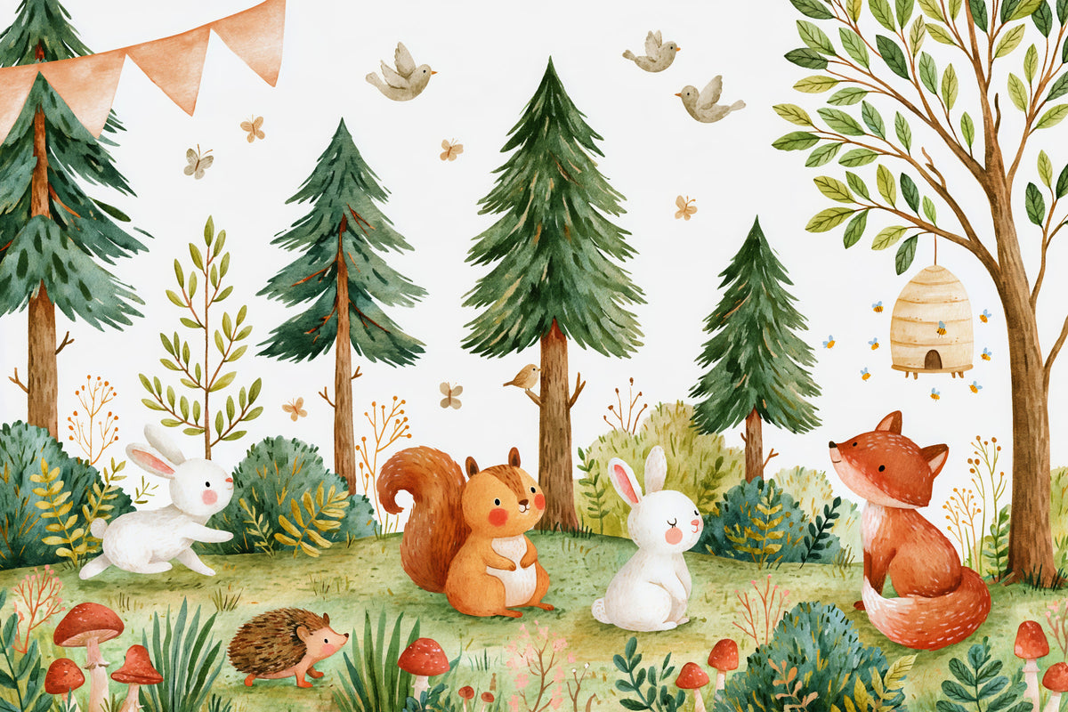 Autumnal Forest Meadow Animal Gathering Wall Mural in your room — zoomed