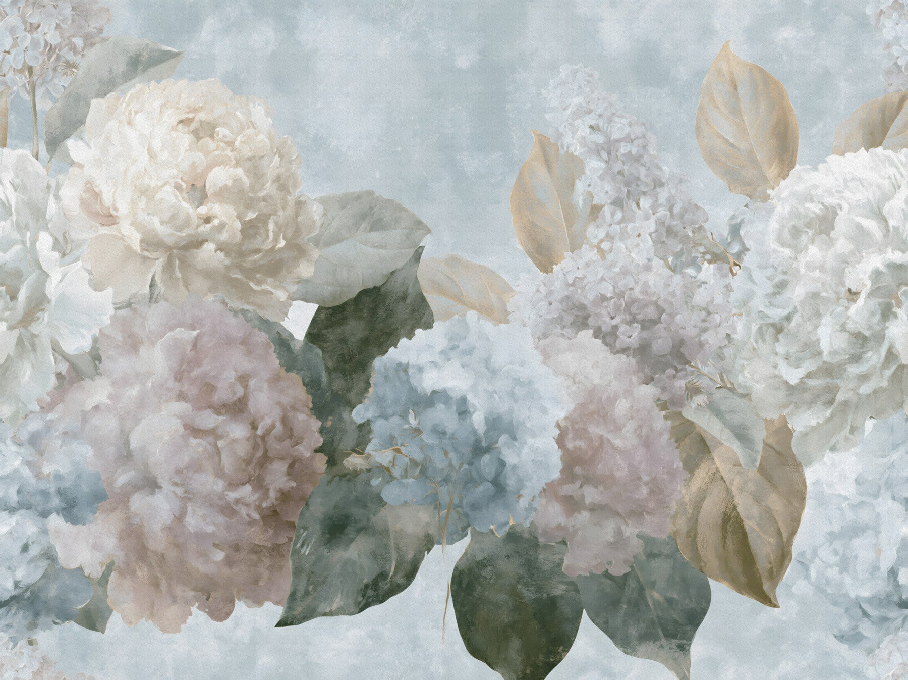 Vintage Hydrangea and Peony Floral Wall Mural