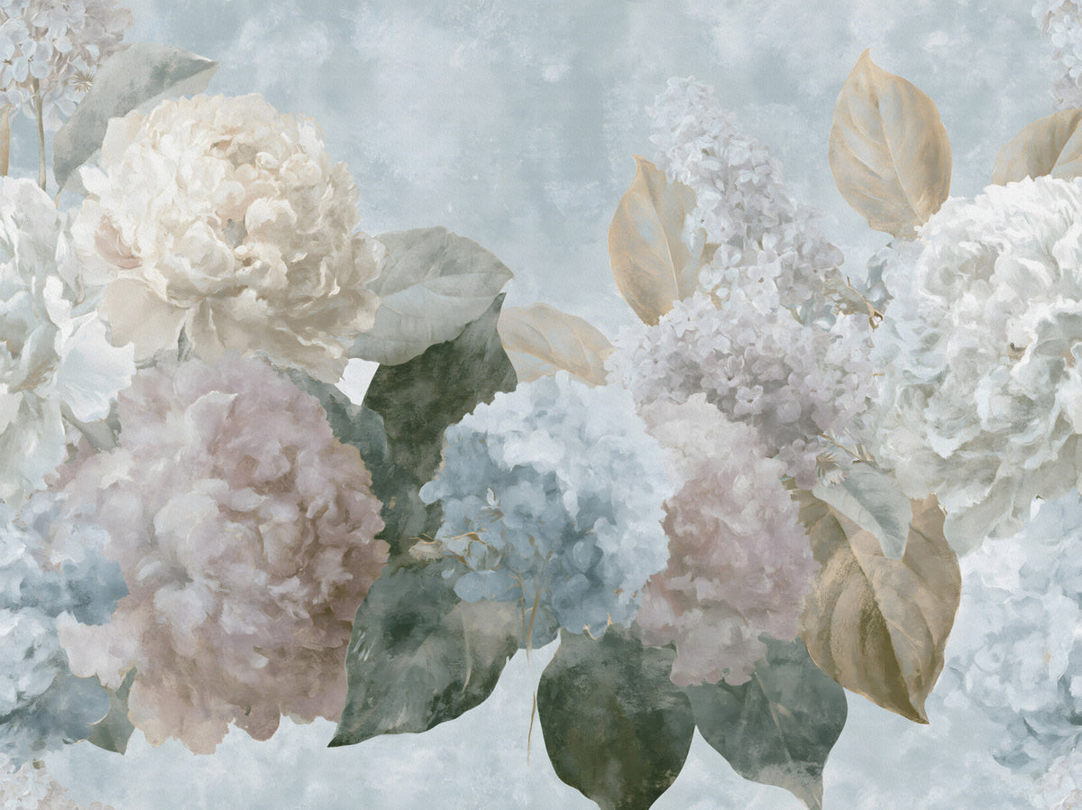 Vintage Hydrangea and Peony Floral Wall Mural in your room