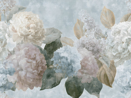 Vintage Hydrangea and Peony Floral Wall Mural