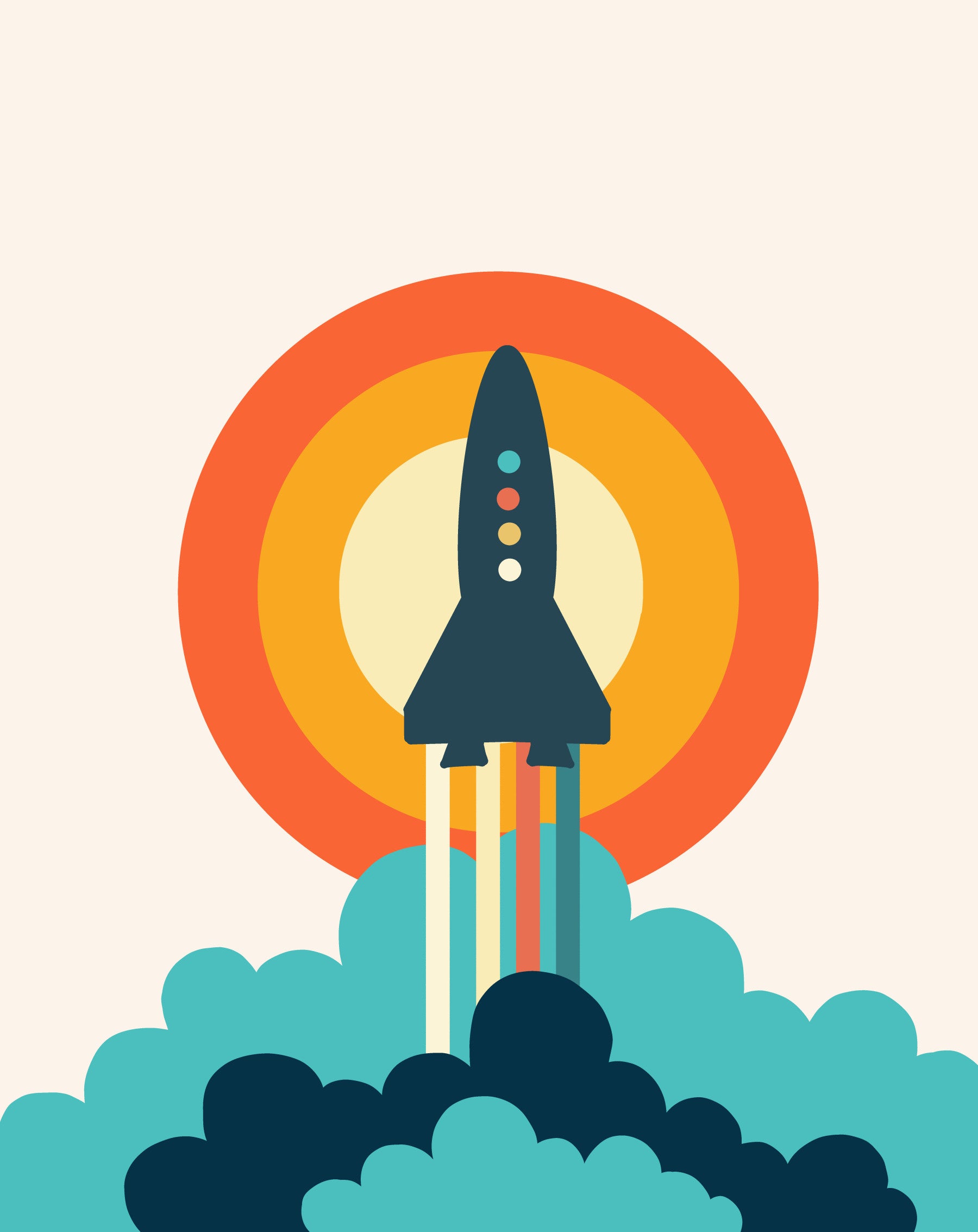 Retro Rocket Blast Off Wall Mural