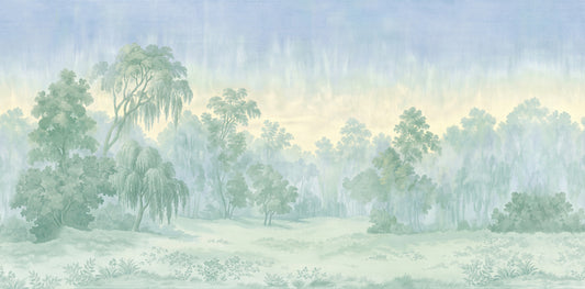 Misty Morning Forest Landscape Wall Mural