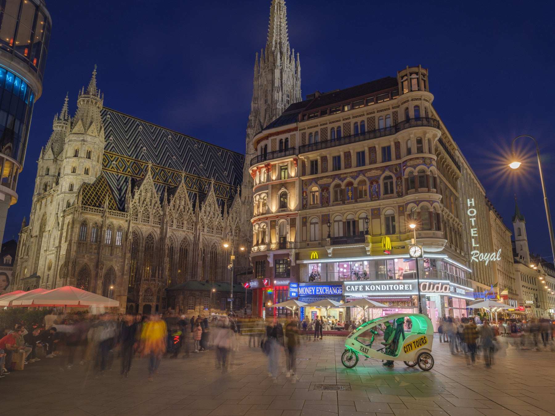 Gothic Architecture and Modern Nightlife Wall Mural