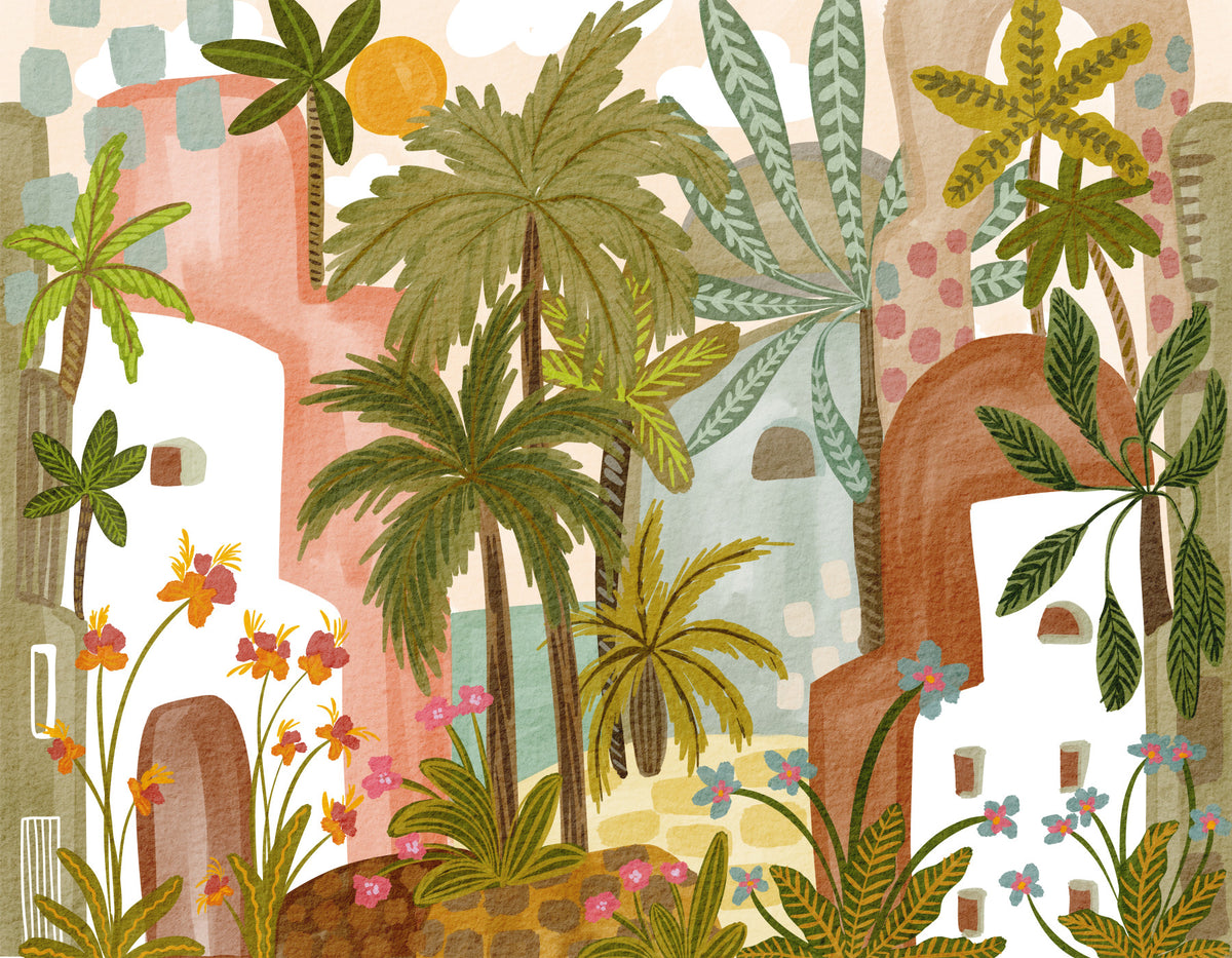 Mediterranean Palm Oasis Wall Mural in your room — zoomed