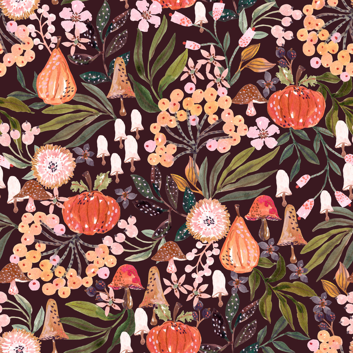 Autumn Harvest Botanical Pattern Wallpaper⁠ in your room