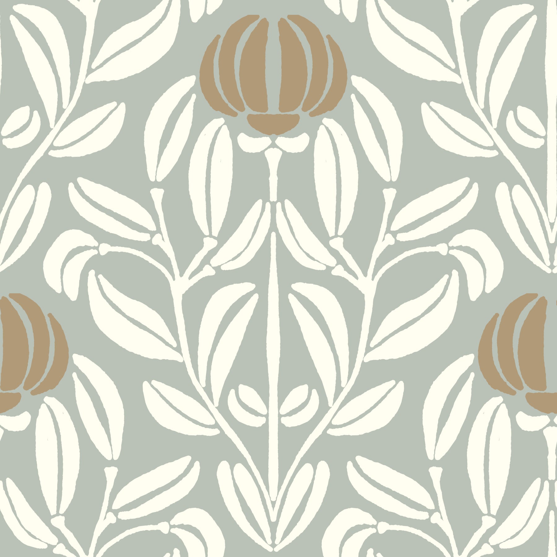 Sage and Cream Botanical Symmetry Wallpaper⁠