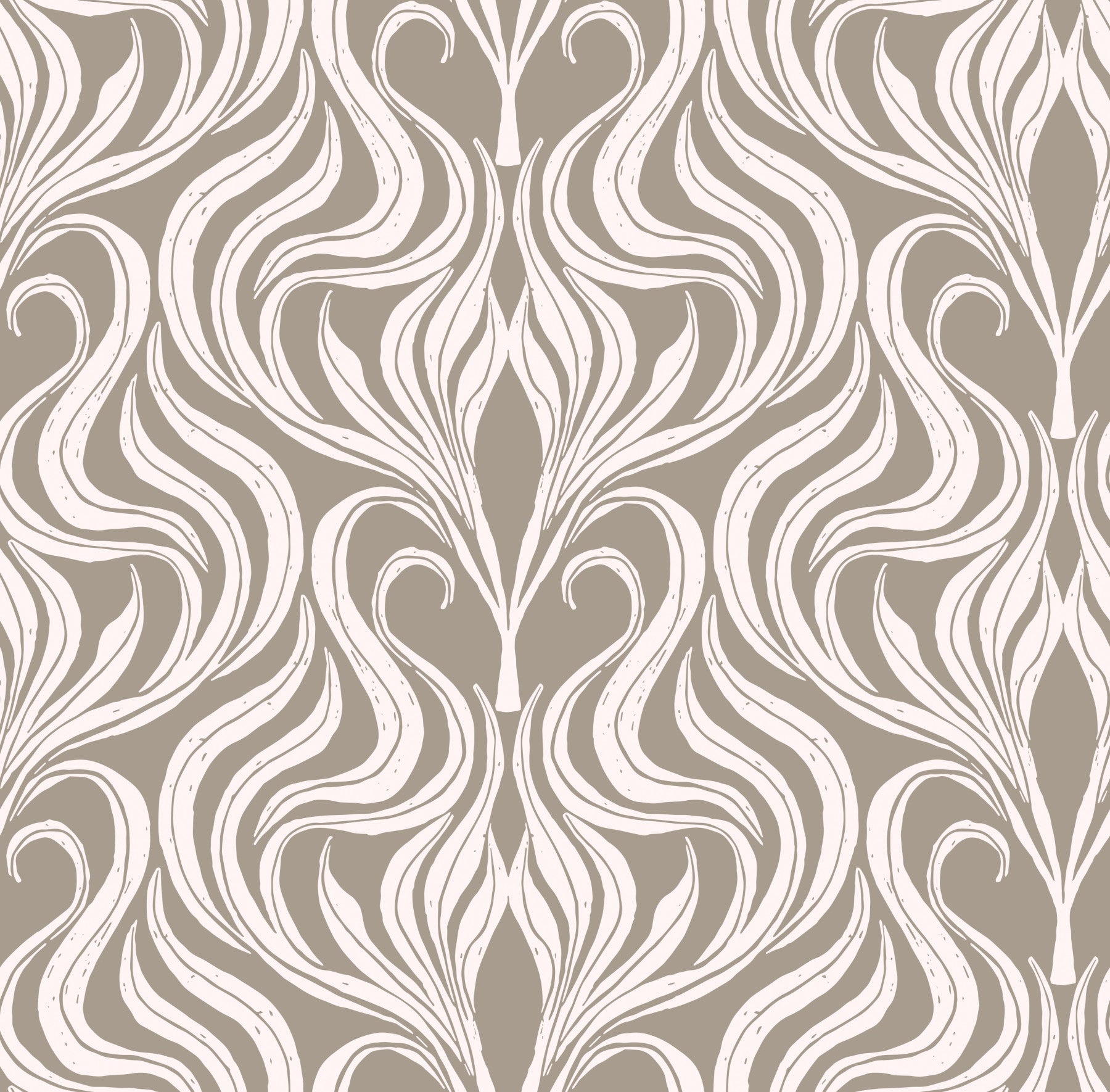 Cream and Beige Botanical Damask Wallpaper⁠