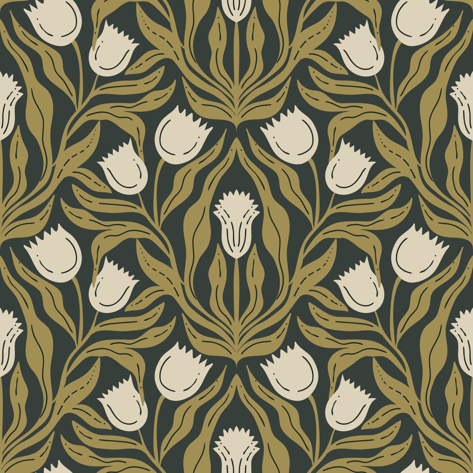 Art Nouveau Tulip Botanical Pattern Wallpaper⁠