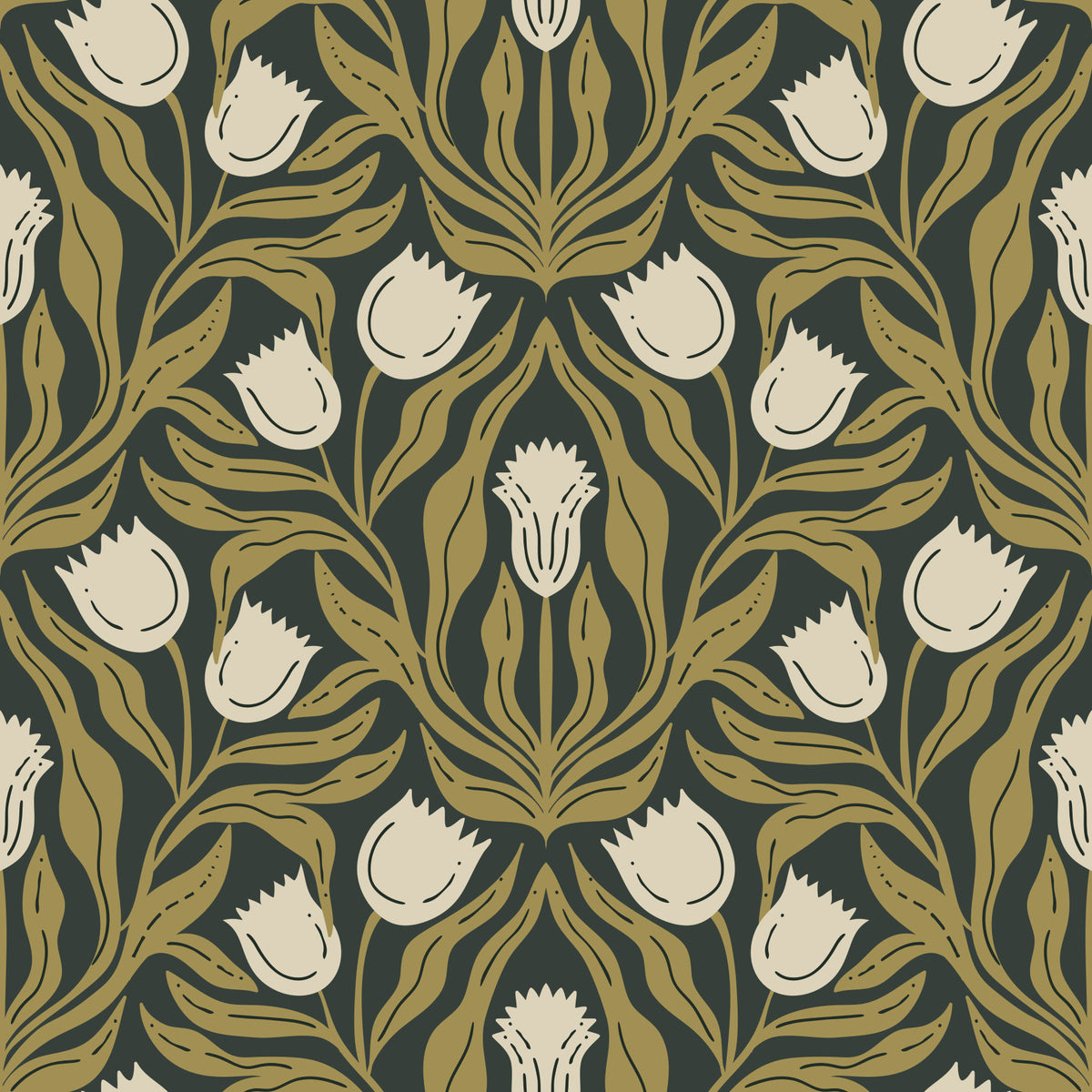 Art Nouveau Tulip Botanical Pattern Wallpaper⁠ in your room