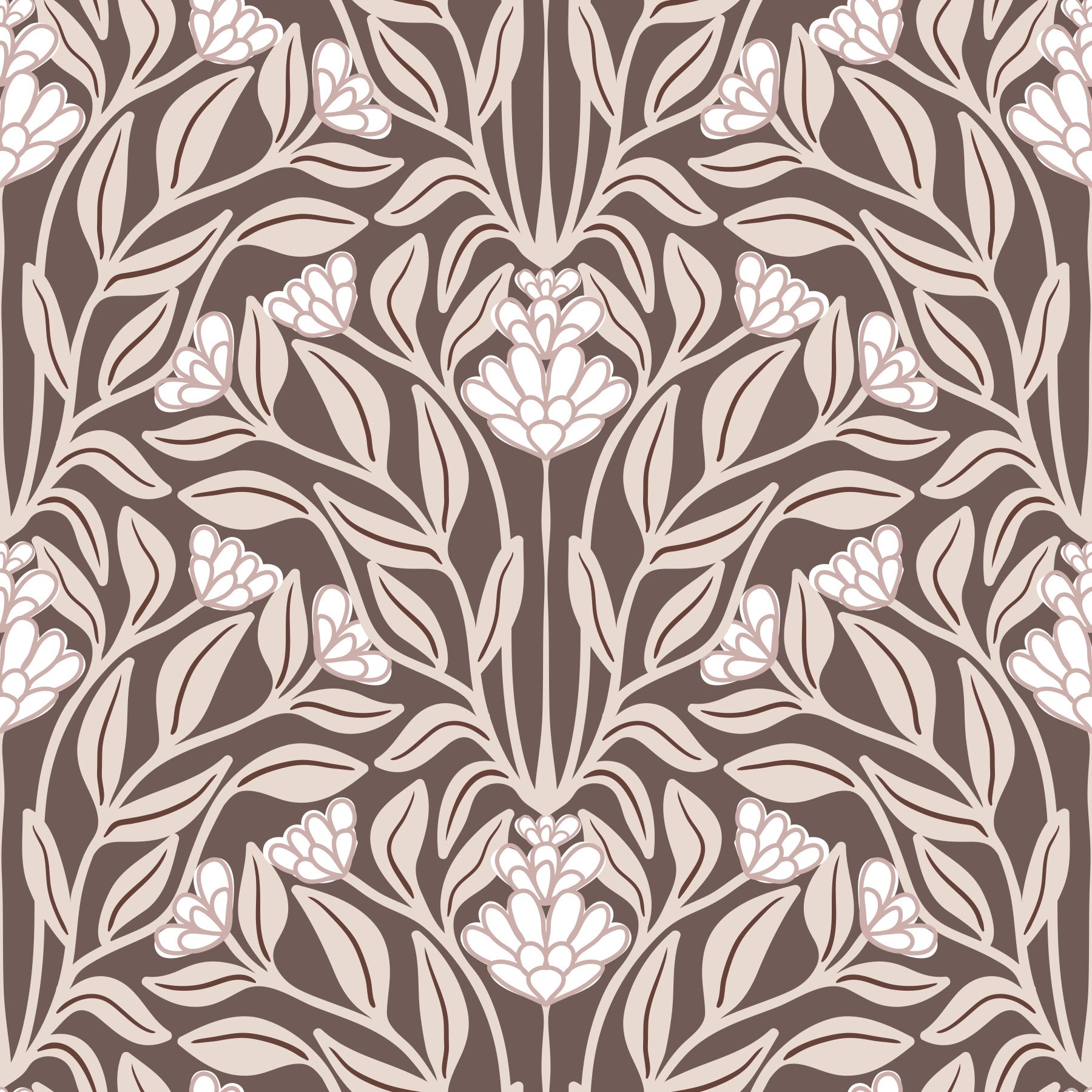 Monochromatic Botanical Garden Damask Wallpaper⁠