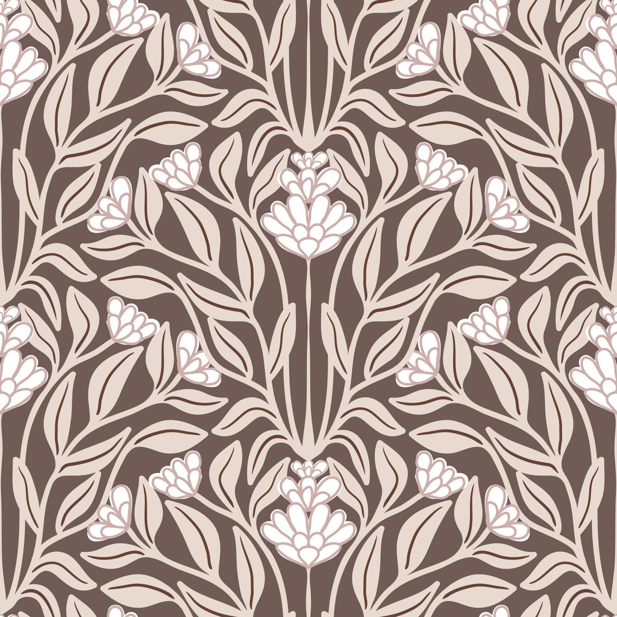 Monochromatic Botanical Garden Damask Wallpaper⁠ in your room — zoomed