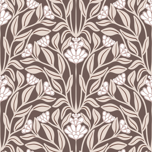 Monochromatic Botanical Garden Damask Wallpaper⁠