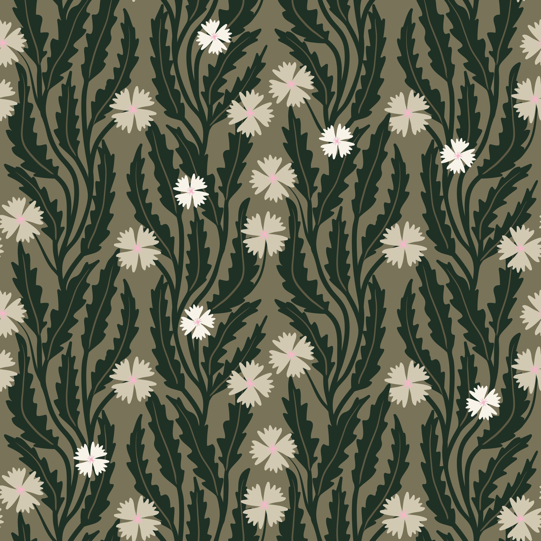 Forest Meadow Botanical Illustration Wallpaper⁠