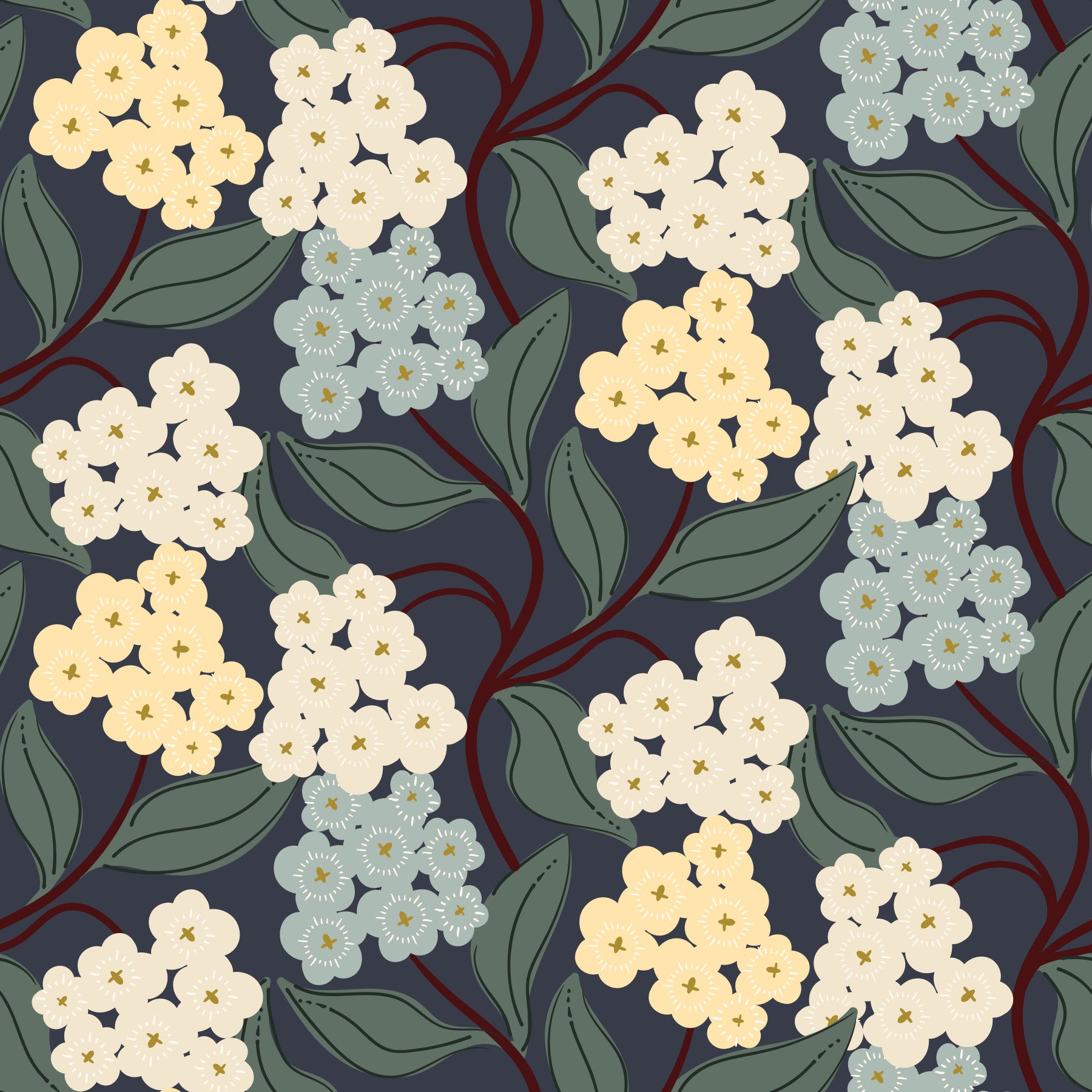 Midnight Meadow Botanical Clusters Wallpaper⁠