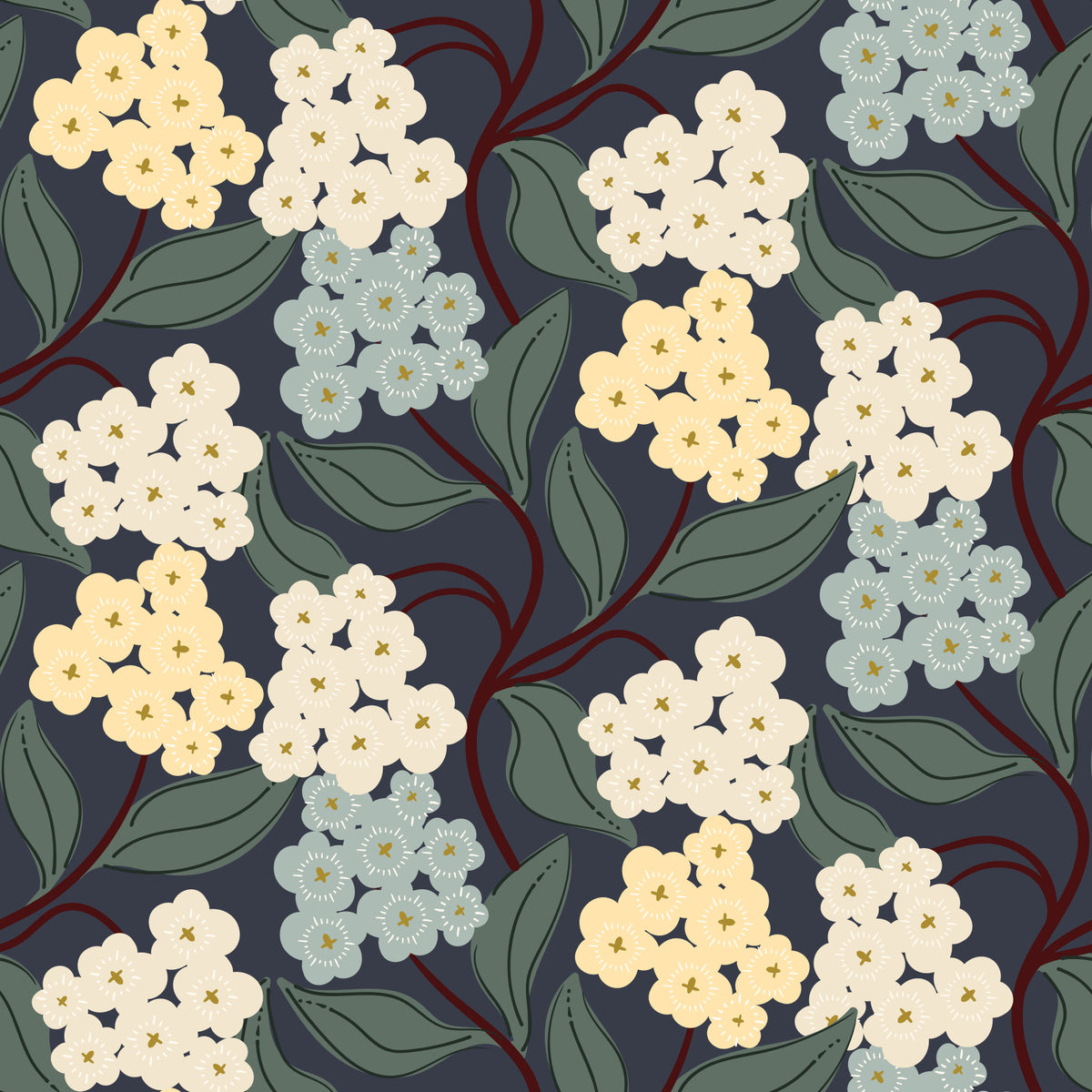 Midnight Meadow Botanical Clusters Wallpaper⁠ in your room