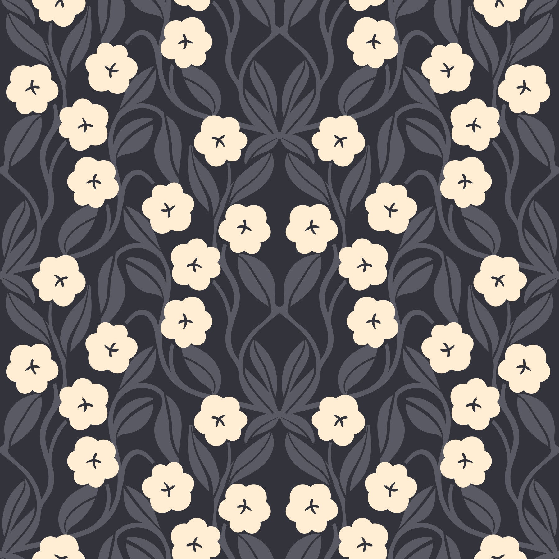 Minimalist Charcoal Floral Symmetry Wallpaper⁠