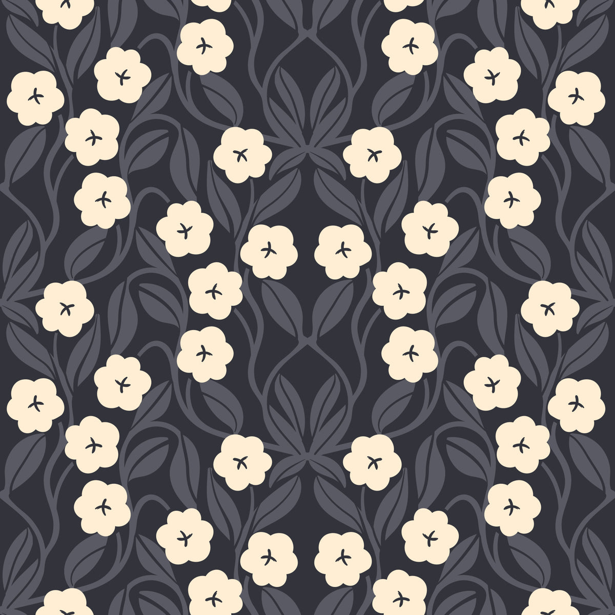 Minimalist Charcoal Floral Symmetry Wallpaper⁠ in your room — zoomed