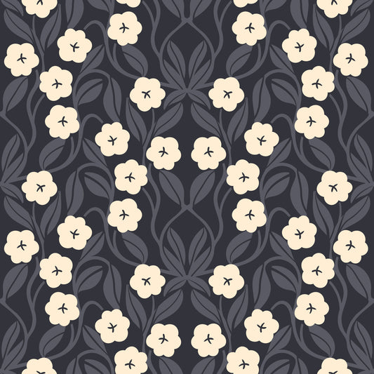 Minimalist Charcoal Floral Symmetry Wallpaper⁠