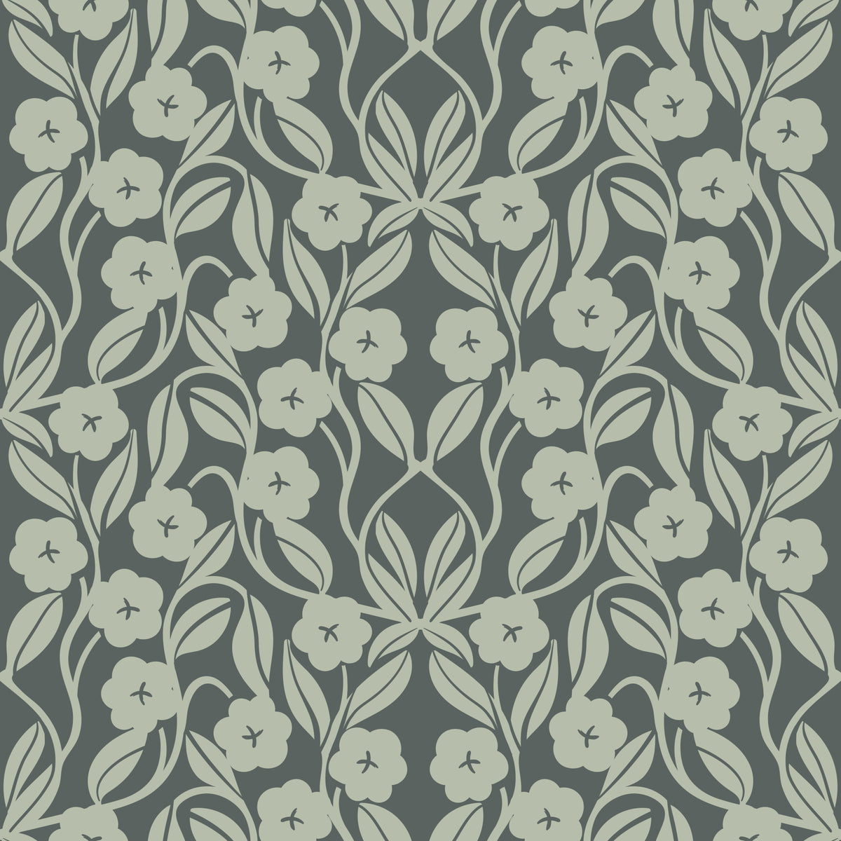 Sage Botanical Scroll Damask Wallpaper⁠ in your room — zoomed