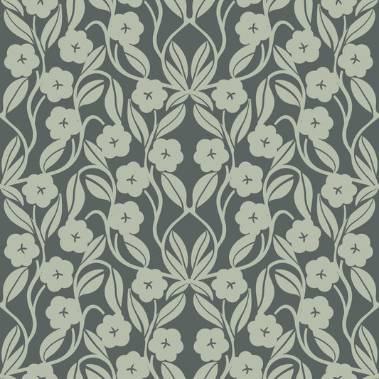 Sage Botanical Scroll Damask Wallpaper⁠