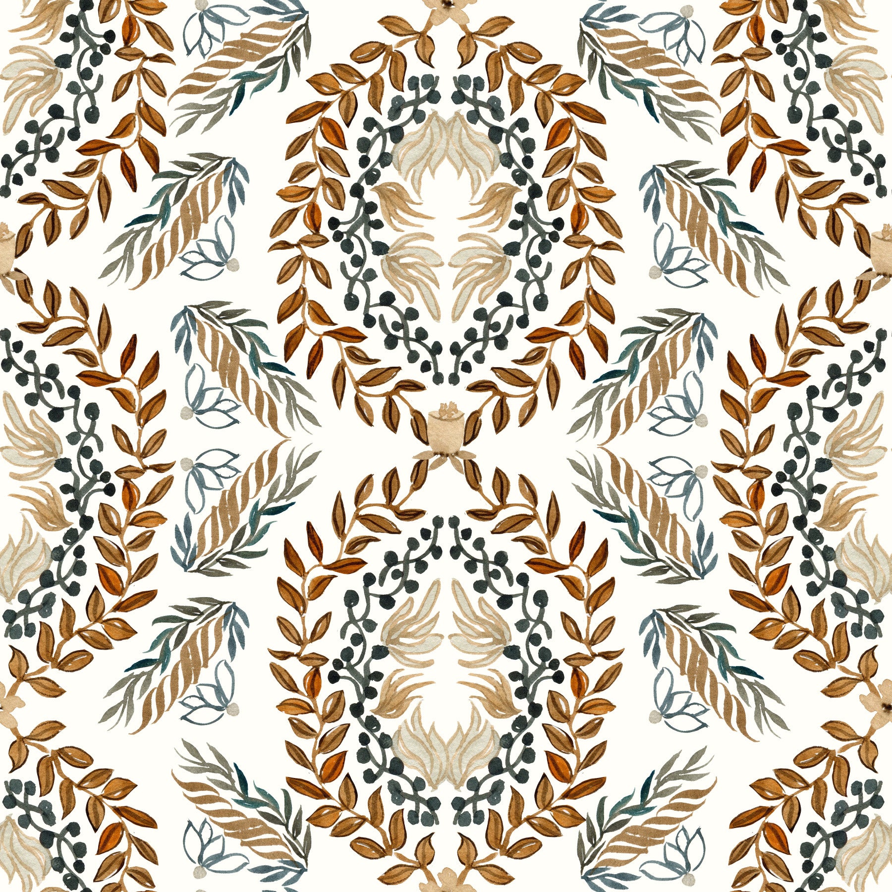 Watercolor Botanical Wreath Motif Wallpaper⁠