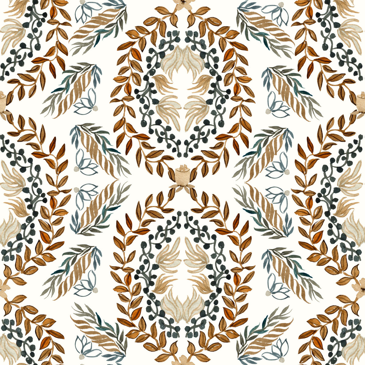 Watercolor Botanical Wreath Motif Wallpaper⁠ in your room — zoomed