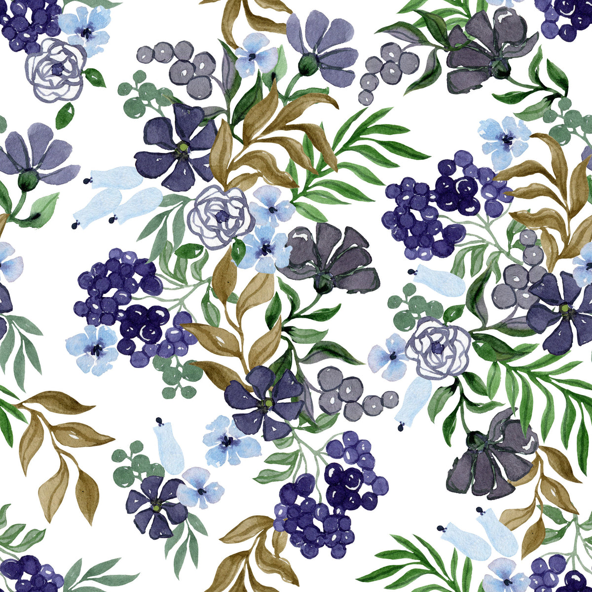 Watercolor Berry and Leaf Motif Wallpaper⁠ in your room — zoomed