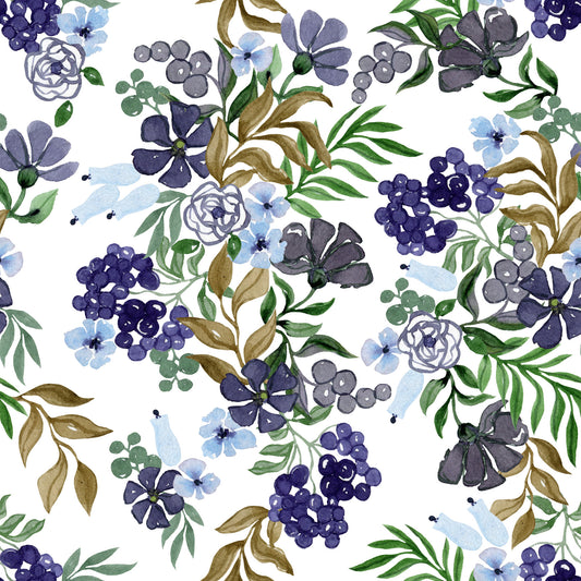 Watercolor Berry and Leaf Motif Wallpaper⁠