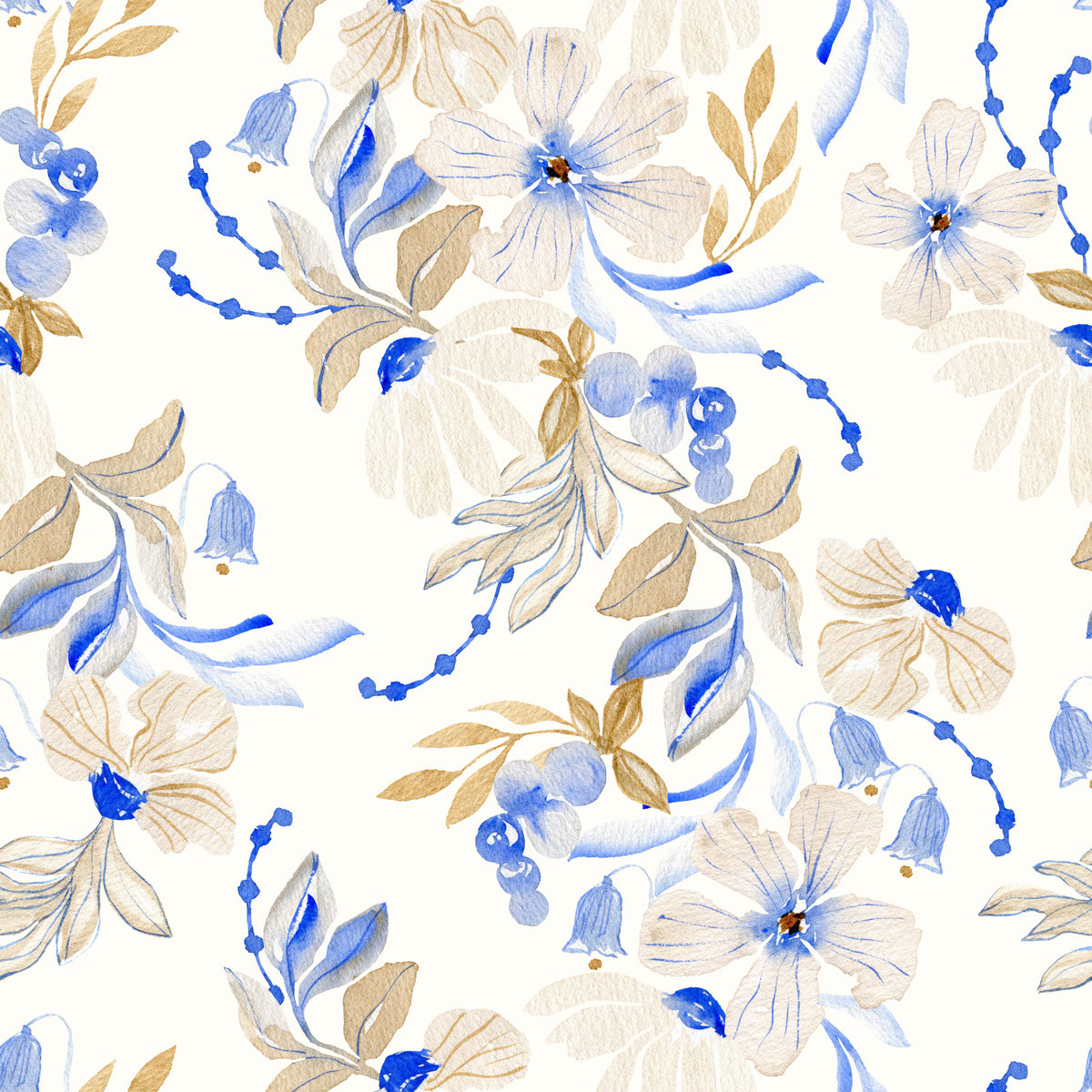 Watercolor Blue and Beige Floral Botanical Wallpaper⁠ in your room