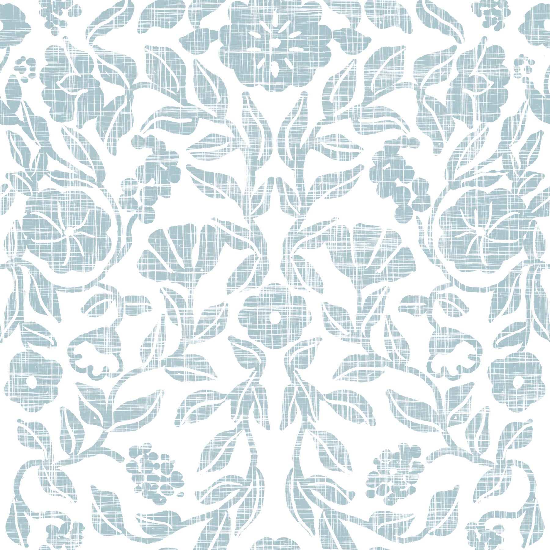 Soft Blue Botanical Damask Wallpaper⁠