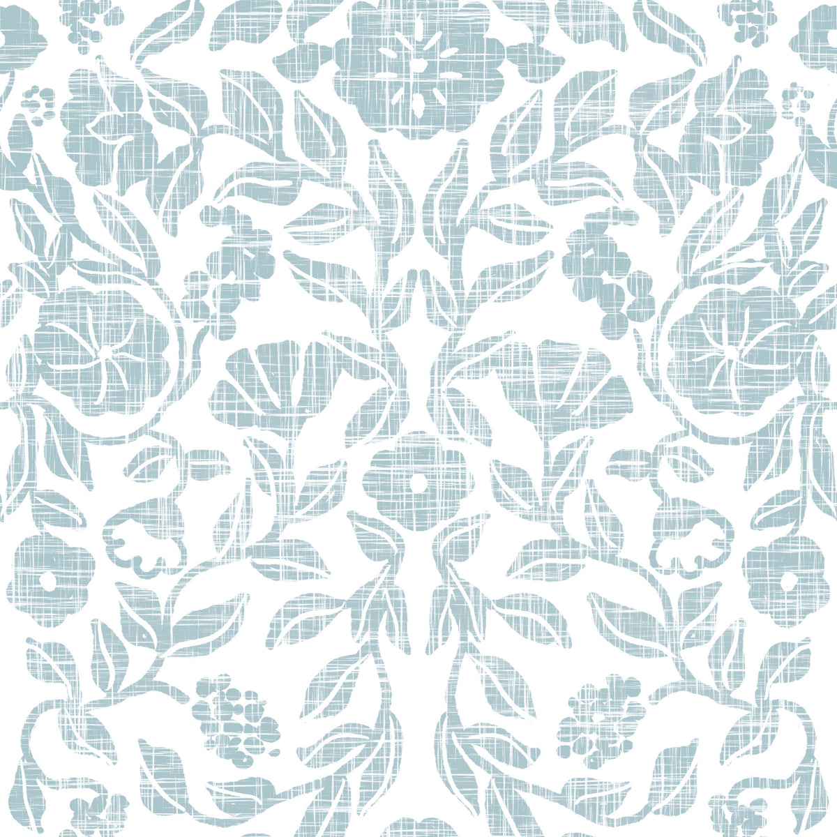 Soft Blue Botanical Damask Wallpaper⁠ in your room — zoomed