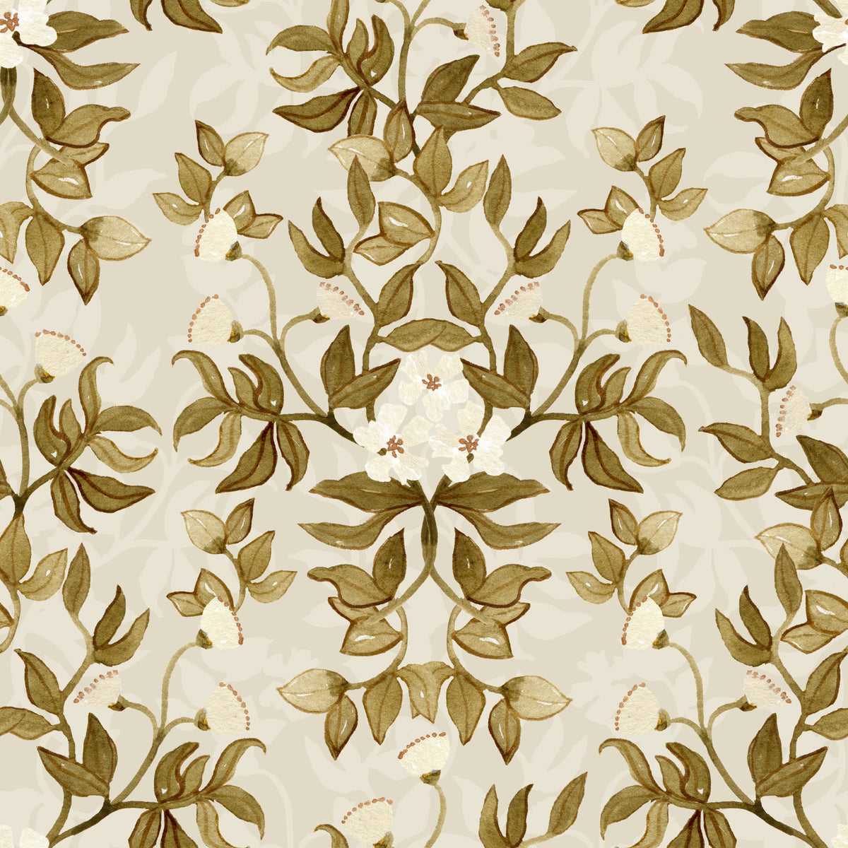 Vintage Hand-Painted Foliage Repeats Wallpaper⁠ in your room