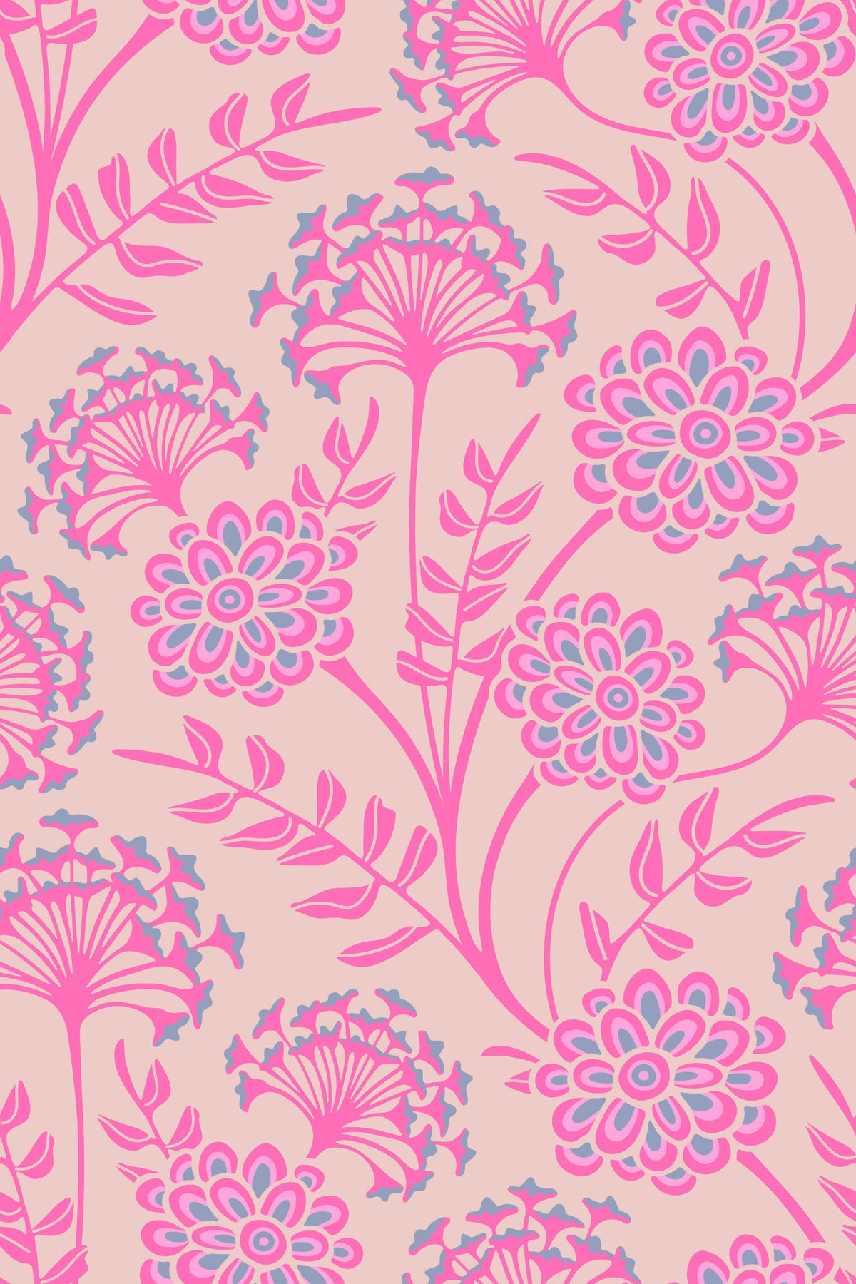 Danube Retro Vintage Floral Zinnia Cow Parsley in Pretty In Pink Wallpaper⁠ in your room